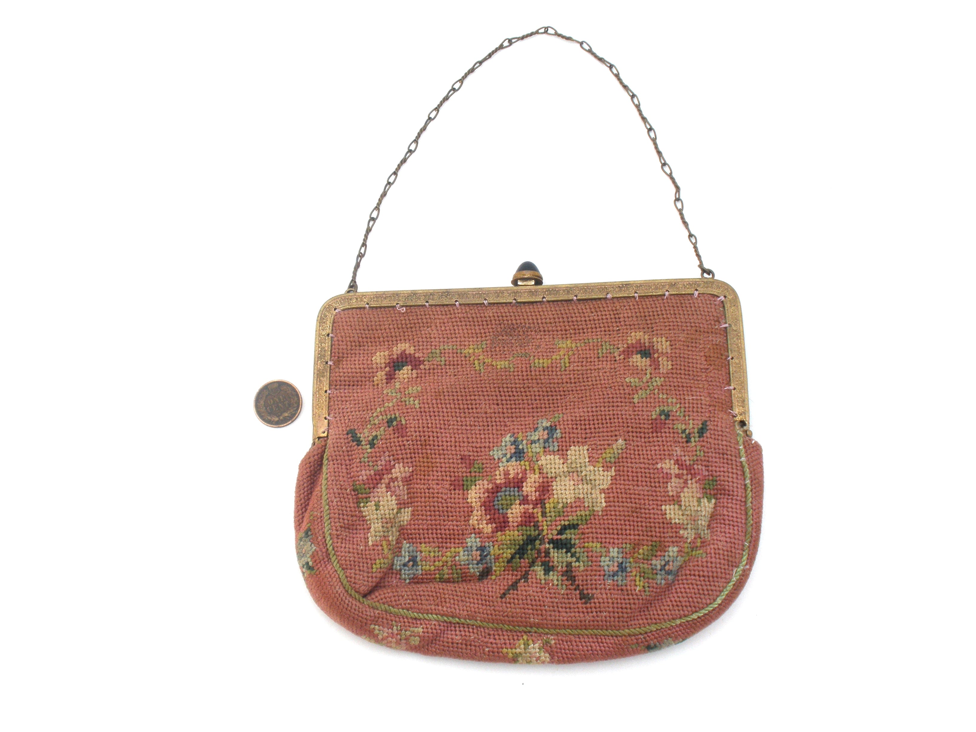 Vintage Pink Floral Petit Point Needlepoint Purse Bag – The Jewelry Lady's  Store