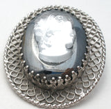 Vintage Raised Glass Cameo Hematite Brooch Pin - The Jewelry Lady's Store