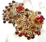 Vintage Red Rhinestone Clip Earrings - The Jewelry Lady's Store