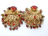 Vintage Red Rhinestone Clip Earrings - The Jewelry Lady's Store