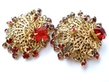 Vintage Red Rhinestone Clip Earrings - The Jewelry Lady's Store