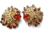 Vintage Red Rhinestone Clip Earrings - The Jewelry Lady's Store