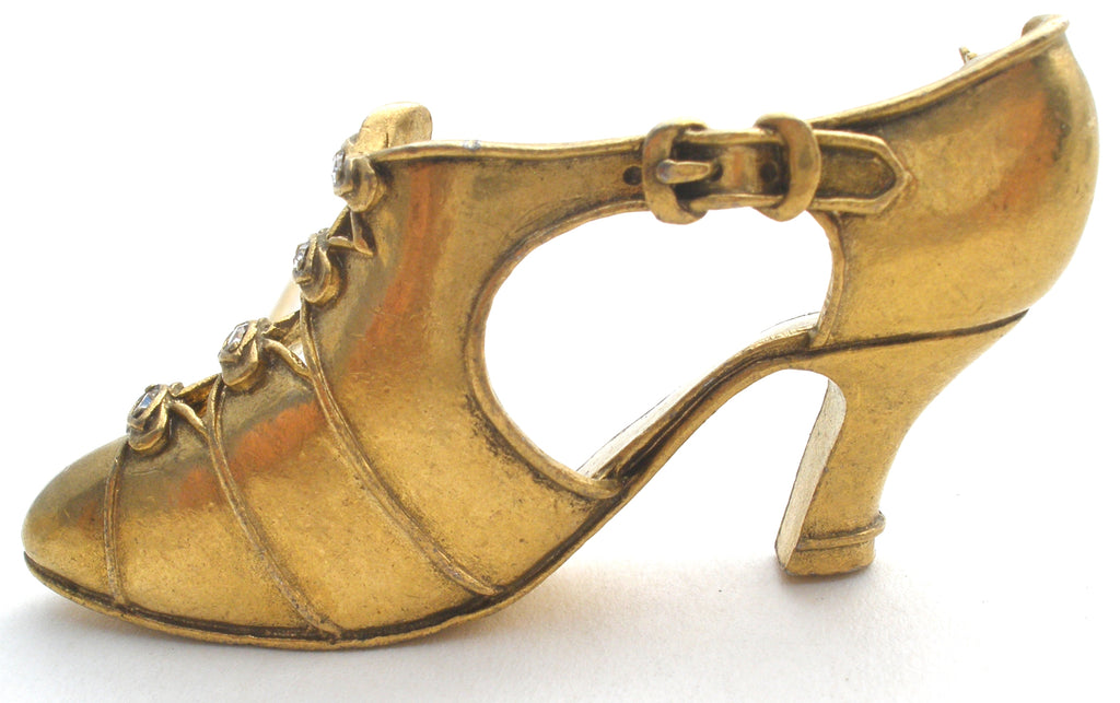 Vintage Shoe Brooch MMA Matte Gold Tone Pin - The Jewelry Lady's Store