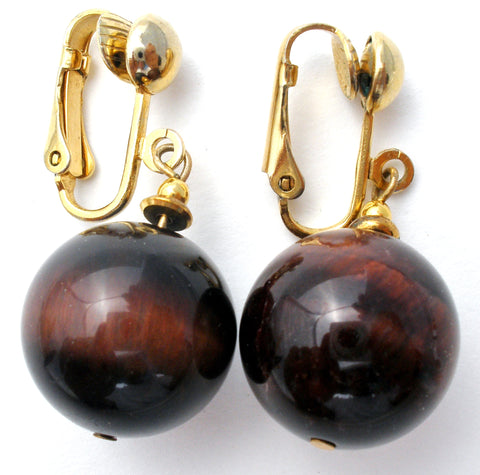 Vintage Tiger's Eye Bead Dangle Earrings