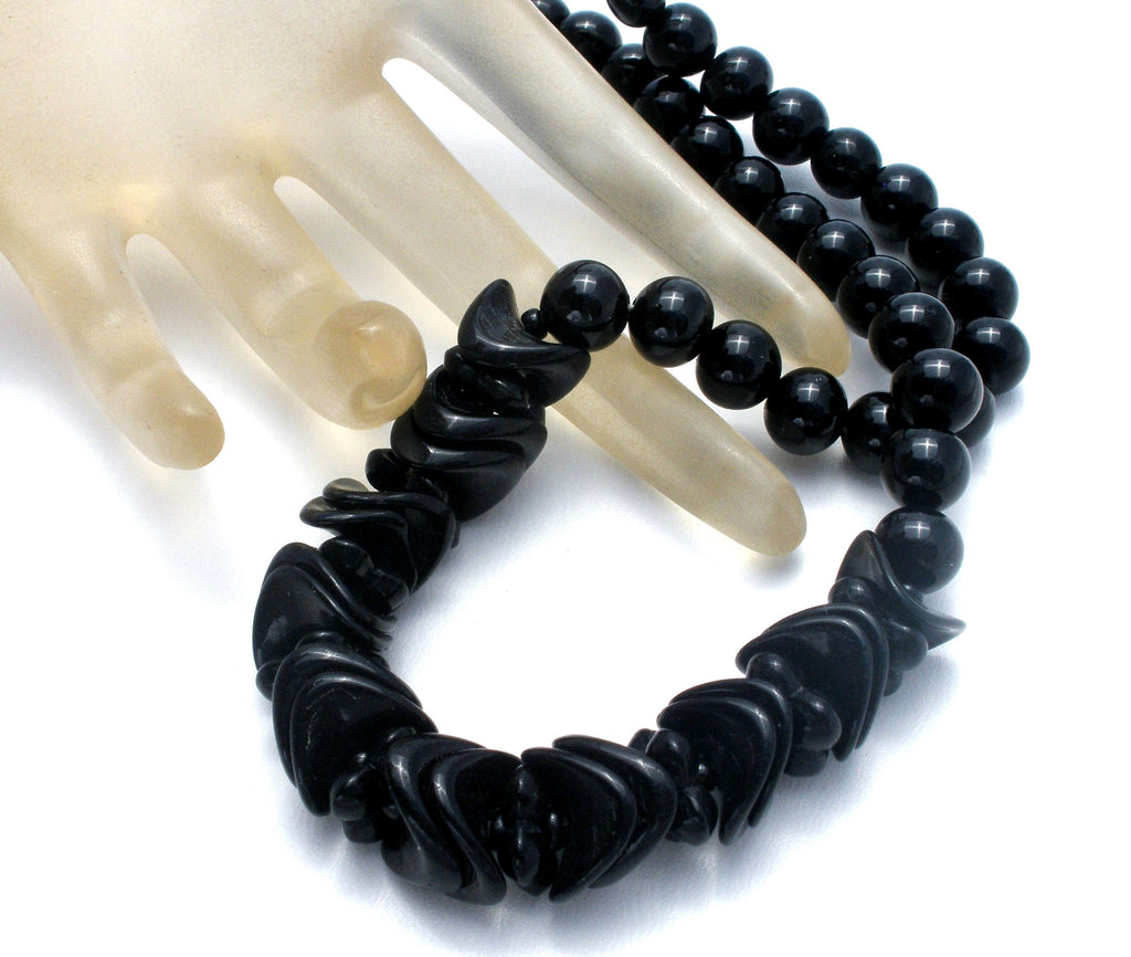 Vintage Black Glass Bead Necklace 19" - The Jewelry Lady's Store