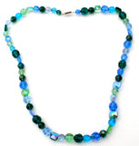Vintage Blue & Green Glass Bead Necklace 25" - The Jewelry Lady's Store