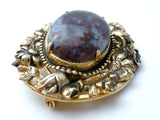 Vintage Brown Moss Agate Gold Brooch Pin - The Jewelry Lady's Store