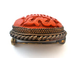 Vintage Chinese Export Cinnabar Brooch Pin - The Jewelry Lady's Store