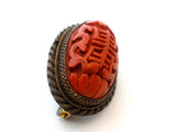 Vintage Chinese Export Cinnabar Brooch Pin - The Jewelry Lady's Store