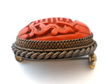 Vintage Chinese Export Cinnabar Brooch Pin - The Jewelry Lady's Store