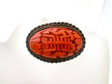 Vintage Chinese Export Cinnabar Brooch Pin - The Jewelry Lady's Store