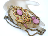 Vintage Pink Rhinestone Gold Chain Necklace - The Jewelry Lady's Store