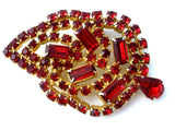 Ruby Red Rhinestone Leaf Brooch Pin Vintage - The Jewelry Lady's Store