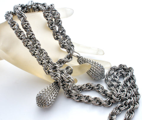 Vintage Silver Tone Lariat Necklace