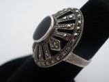 Sterling Silver Black Onyx & Marcasite Ring Size 5 - The Jewelry Lady's Store