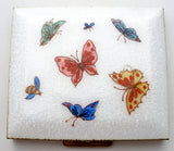Vintage White Lucite Compact with Enamel Butterflies - The Jewelry Lady's Store