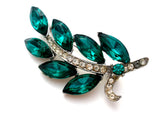 Weiss Green & Clear Rhinestone Leaf Brooch Pin - The Jewelry Lady's Store