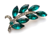 Weiss Green & Clear Rhinestone Leaf Brooch Pin - The Jewelry Lady's Store