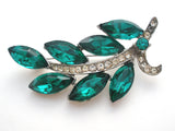 Weiss Green & Clear Rhinestone Leaf Brooch Pin - The Jewelry Lady's Store