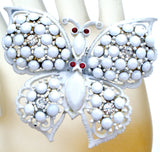 Weiss Milk Glass Rhinestone Butterfly Brooch Pin Vintage - The Jewelry Lady's Store
