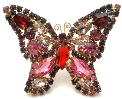 Weiss Multi Color Rhinestone Butterfly Brooch Pin Vintage