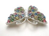 White Enamel Multi Color Rhinestone Brooch Pin Vintage - The Jewelry Lady's Store