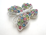 White Enamel Multi Color Rhinestone Brooch Pin Vintage - The Jewelry Lady's Store