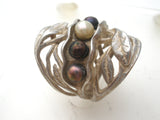 Wide Sterling Silver Pearl Ring Israel Size 8 - The Jewelry Lady's Store
