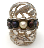 Wide Sterling Silver Pearl Ring Israel Size 8 - The Jewelry Lady's Store