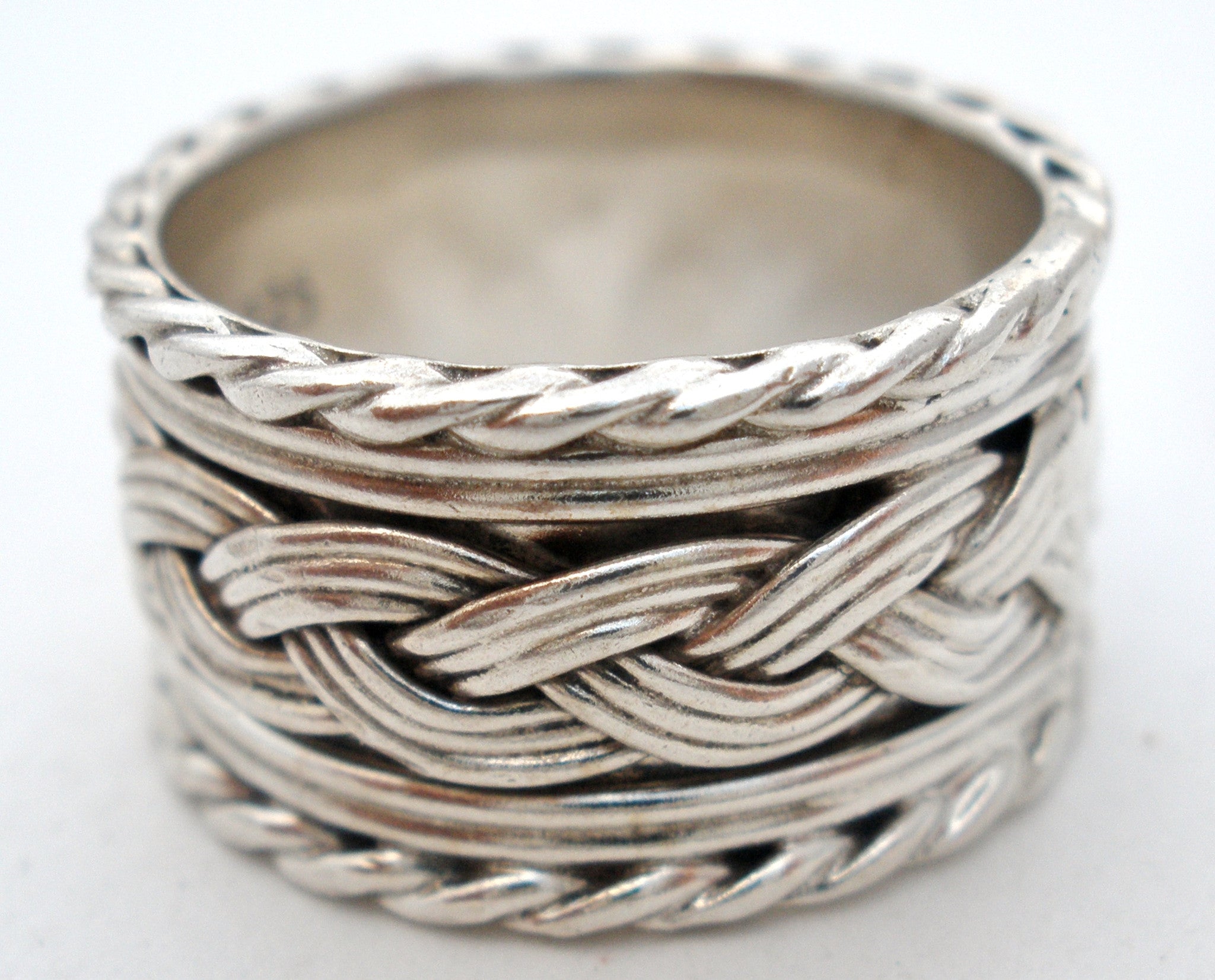 925 Sterling Silver Vintage Braided Design Wide Band Ring Size 7 