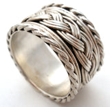 Wide Braided Band Ring Sterling Silver Vintage - The Jewelry Lady's Store
