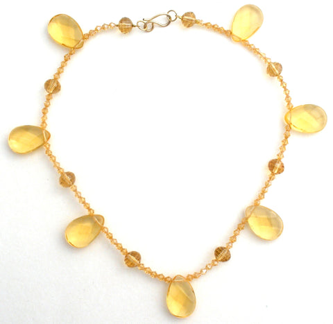Yellow Crystal Bead Necklace 17"