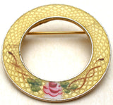 Yellow Guilloche Enamel Round Pin Brooch Vintage - The Jewelry Lady's Store