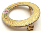 Yellow Guilloche Enamel Round Pin Brooch Vintage - The Jewelry Lady's Store