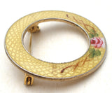 Yellow Guilloche Enamel Round Pin Brooch Vintage - The Jewelry Lady's Store