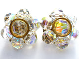 Large Aurora Borealis Crystal Cluster Bead Earrings Vintage - The Jewelry Lady's Store