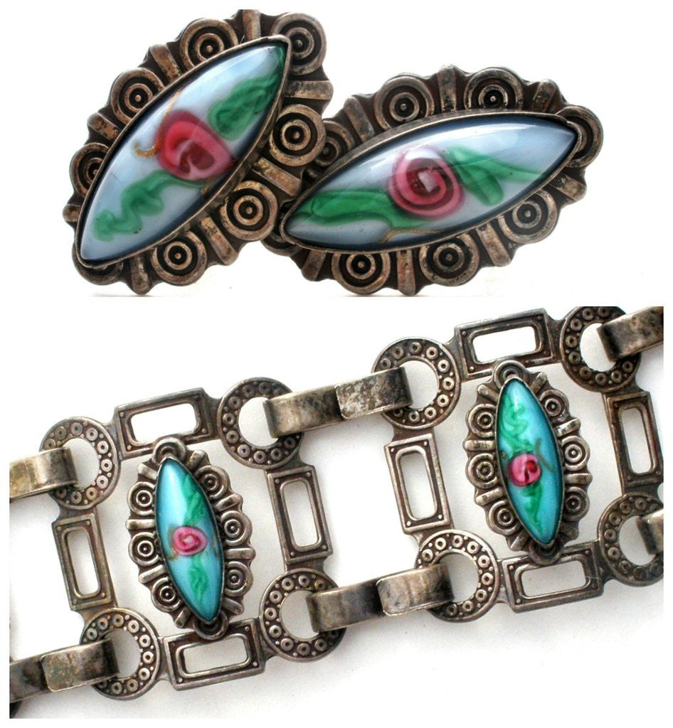 Sterling silver mexican set with french glass the jewelry lady's store